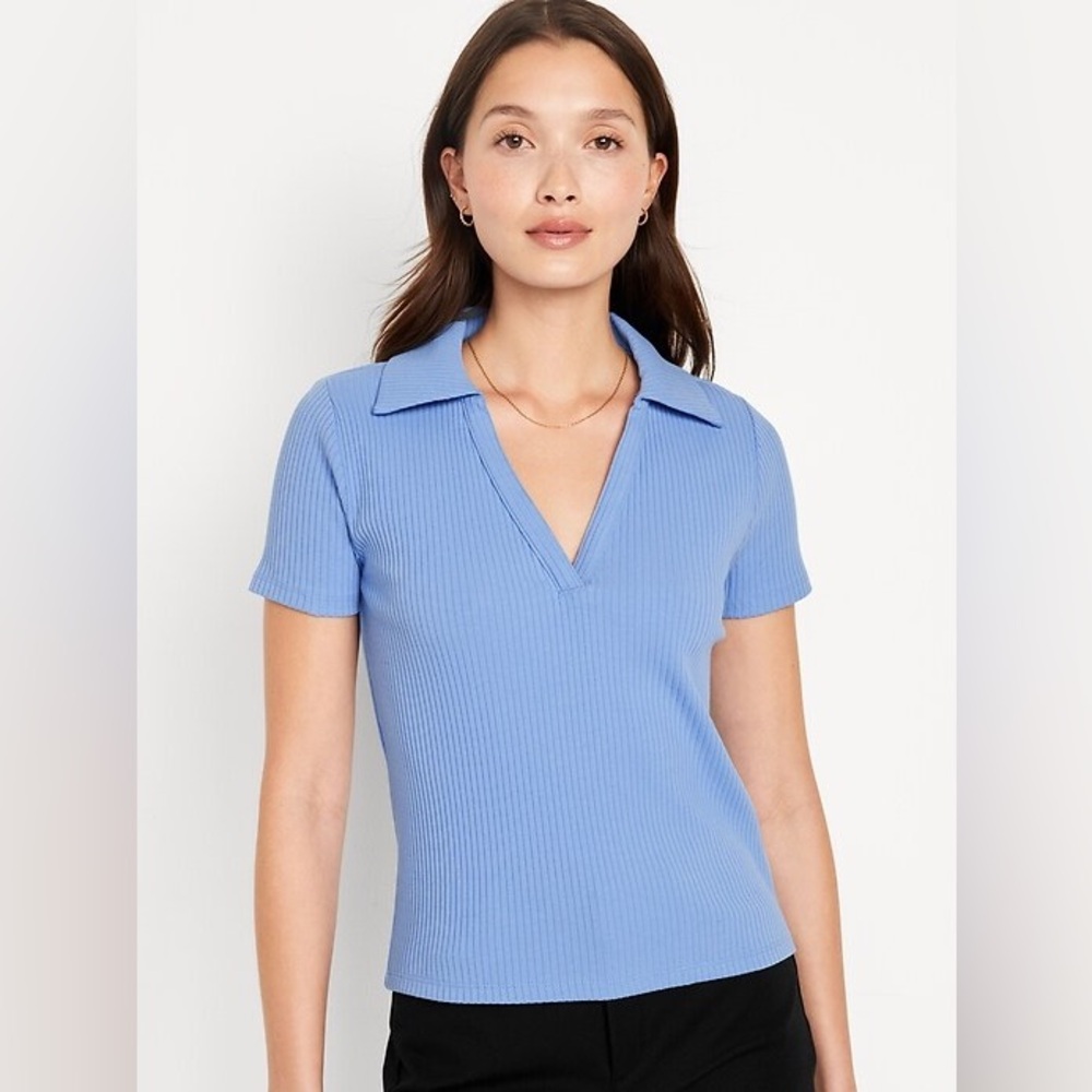 Women’s Old Navy Short-Sleeve Rib-Knit Collared Shirt